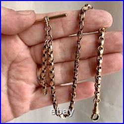 Antique 9ct Gold Albert Chain Edwardian 10.22g Fancy Link 11.5 T-bar Dog Clip