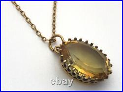 Antique 9ct Gold Barrel Clasp 17 Chain Claw Set Citrine Pendant GIFT BOXED