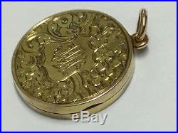 Antique 9ct Gold Chased Decoration Locket 375, 4.32g, 23mm Diameter