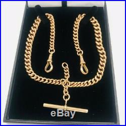 Antique 9ct Gold Graduated Link Double Albert Watch Chain & T Bar 57.9g #513