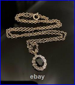 Antique 9ct Gold Sapphire & Real Diamond Pendant With 19 Belcher Chain Necklace