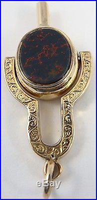Antique 9ct gold stone set swivel fob with watch key for watch chain or pendant