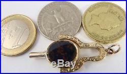 Antique 9ct gold stone set swivel fob with watch key for watch chain or pendant