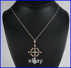Antique Edwardian 15Ct Gold Pendant With Aquamarine & Pearls On 9Ct Gold Chain