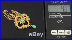 Antique Edwardian 15Ct Gold Pendant With Turquoise & Pearl On 9Ct Gold Chain