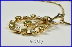 Antique Edwardian 15ct Gold Peridot & Seed Pearl Pendant & 9ct Gold Chain c1905