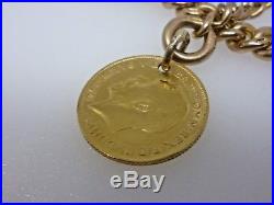 Antique Rose 9ct Gold curb Albert Chain and 22ct Half Soverign Fob c. 1914 41.7g