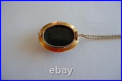 Antique Victorian 15ct Gold Onyx Mourning Locket / Brooch, Gold Chain C1880's
