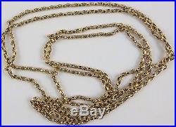 Antique Victorian 43 inch long 9ct gold watch guard chain. Weighs 15 grams