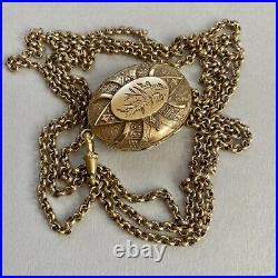 Antique Victorian 9ct Gold B&F Locket Pendant Swallow 20.35g & Long Guard Chain