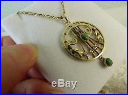 Antique Victorian 9ct Gold Lavalier Turquoise & Pearl Pendant & Chain