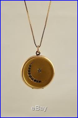 Antique Victorian GF Paste Crescent Moon Locket Pendant with 9ct 375 Gold chain