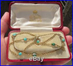 Antique Victorian Natural Turquoise & 9ct Gold Chain Necklace