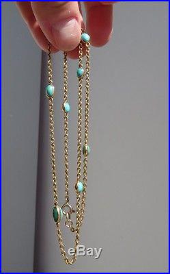 Antique Victorian Natural Turquoise & 9ct Gold Chain Necklace