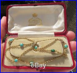 Antique Victorian Natural Turquoise & 9ct Gold Chain Necklace
