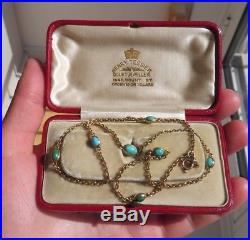 Antique Victorian Natural Turquoise & 9ct Gold Chain Necklace