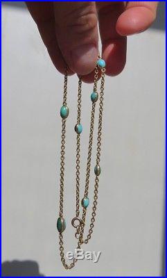 Antique Victorian Natural Turquoise & 9ct Gold Chain Necklace