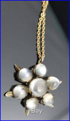 Antique moonstone necklace, Victorian forget me not pendant, 9ct gold chain