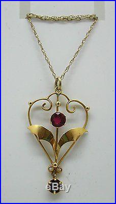 Art Nouveau 9ct Gold And Pink Tourmaline Pendant And Chain