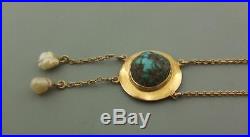 Arts & Crafts 9ct Gold Chain And Turquoise Pendant