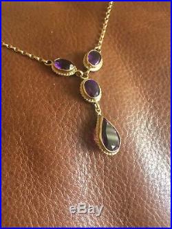 Beautiful 9ct Gold Necklace with Amethyst Pendant, 16 Chain, 18 with Pendants