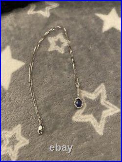 Beautiful 9ct White Gold Blue & White Gemstone Pendant With Chain By Rocks & Co