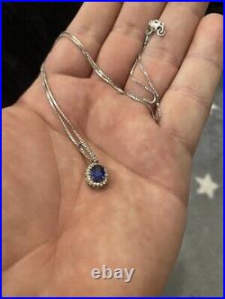 Beautiful 9ct White Gold Blue & White Gemstone Pendant With Chain By Rocks & Co