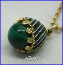 Beautiful Gold Coloured Agate And Enamel Fancy Egg Pendant On 9ct Gold Chain