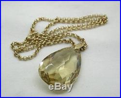 Beautiful Heavy 9ct Gold And Massive Pear Shaped Citrine Pendant And Chain