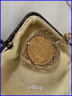 Beautiful Victorian Full Sovereign Heart Shape Pendant Mount & 9ct Gold Chain