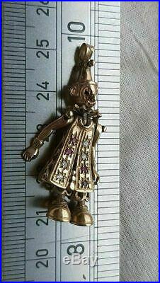 Beautifull Large 9ct gold Articulated Clown Rag Doll Pendant On Chain 10g