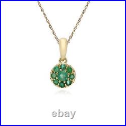 Cluster Round Emerald Classic Pendant and Chain in 9ct Yellow Gold