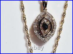 Diamond & Sapphire Pendant in 9ct Gold with Twist 9ct Chain