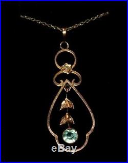 Edwardian aquamarine & seed pearl 9 ct gold pendant on yellow metal chain