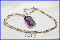 Estate Victorian vintage solid 9ct gold amethyst pendant chain necklace