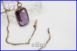 Estate Victorian vintage solid 9ct gold amethyst pendant chain necklace