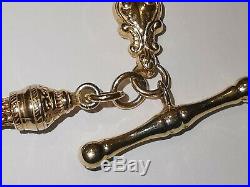 FANCY YELLOW GOLD BRACELET 9ct 375 Albert style double chain T-bar tassel ornate