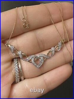 Fabulous 9ct Yellow & White Gold And Diamond Heart Necklace, Chain And Pendant