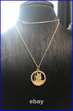 Fabulous Vintage Solid 9ct Gold 3D St Christopher On 18in Twist Chain Necklace