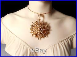 Fine Quality Victorian 9ct Gold Seed Pearl Pendant Brooch Chain
