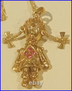 Fully Hallmarked 9ct Gold, Pink Topaz & CZ Articulated Doll Pendant & 18 Chain