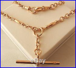 GENUINE 9K 9ct SOLID ROSE GOLD ALBERT NECKLACE CHAIN with T-BAR & DOUBLE SWIVEL