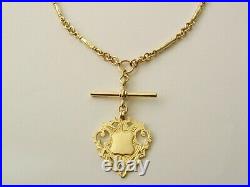 GENUINE 9ct YELLOW GOLD ALBERT CHAIN FOB NECKLACE with T-BAR and SHIELD