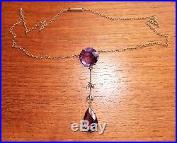 GORGEOUS VICTORIAN / EDWARDIAN AMETHYST DROP NECKLACE, 9 ct ROSE GOLD CHAIN