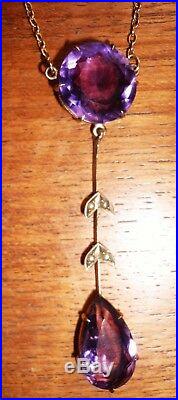 GORGEOUS VICTORIAN / EDWARDIAN AMETHYST DROP NECKLACE, 9 ct ROSE GOLD CHAIN