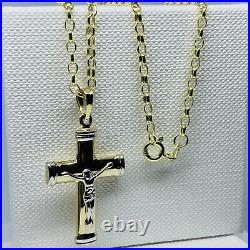 Genuine 9ct Yellow Gold Crucifix Pendant Necklace 2mm Belcher Chain 20 New