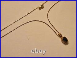 Gold Blue Sapphire Diamond Hallmarked 9ct Necklace Cluster Womens Jewellery