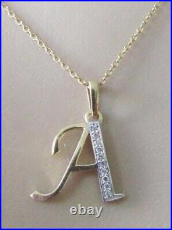 Gold Diamond Necklace 9ct Gold Diamond Capital Letter'A' Pendant & 9ct Chain