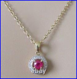 Gold Diamond Necklace 9ct Gold Ruby Diamond Cluster Pendant & 9ct Gold Chain
