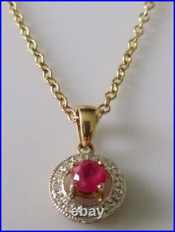Gold Diamond Necklace 9ct Gold Ruby Diamond Cluster Pendant & 9ct Gold Chain